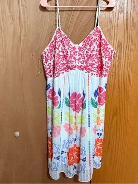 Savanna Jane White Dress with Pink Embroidered Floral Detail